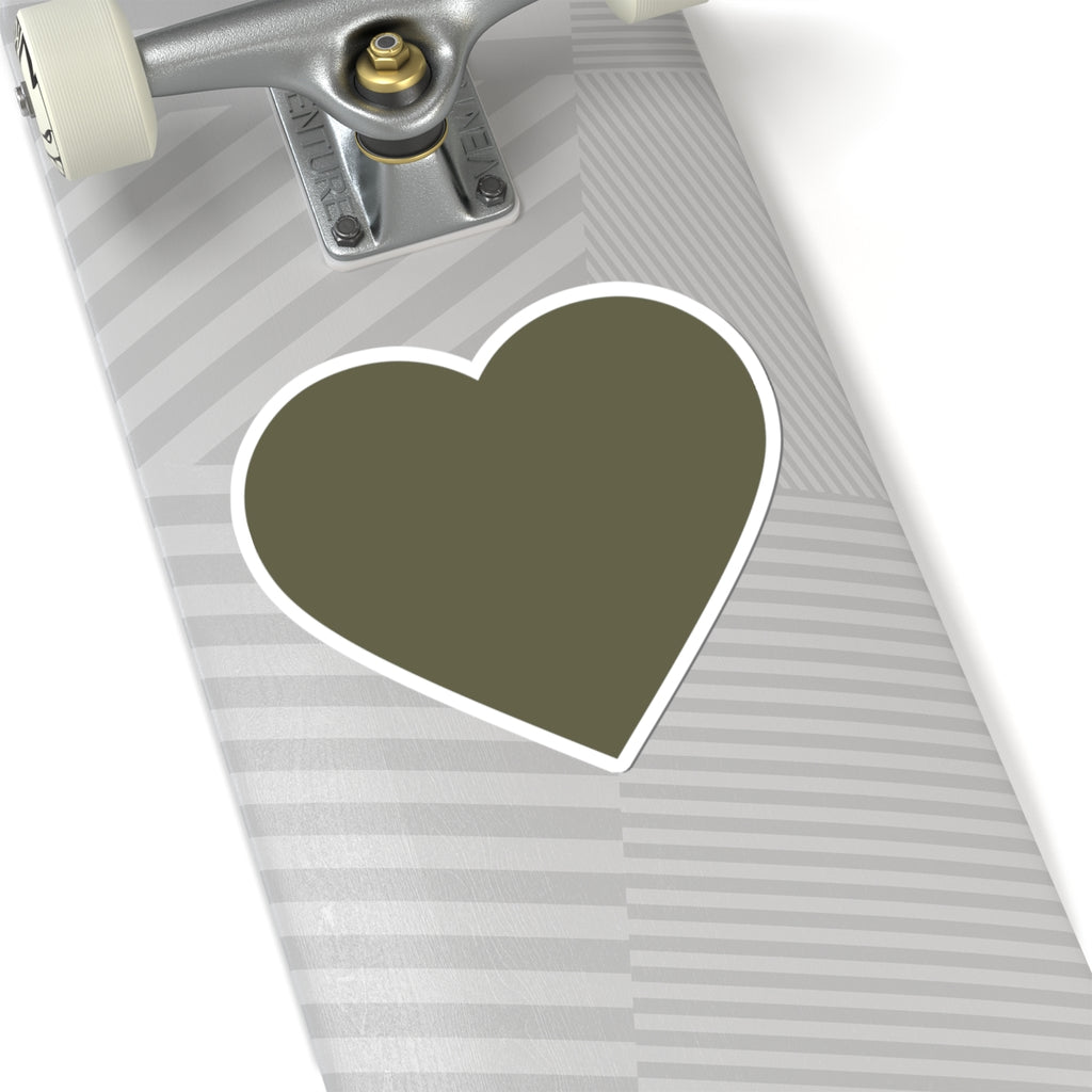 Olive Heart Kiss-Cut Sticker — Matte Green Heart Laptop Decal