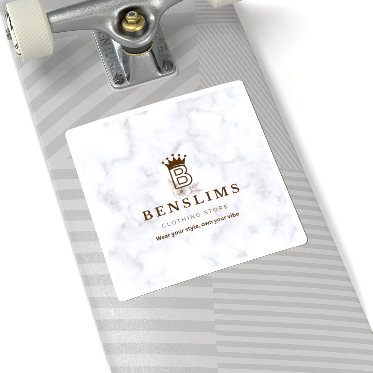 Logo Kiss-Cut Sticker — Marble Background Benslims Clothing Store Branding