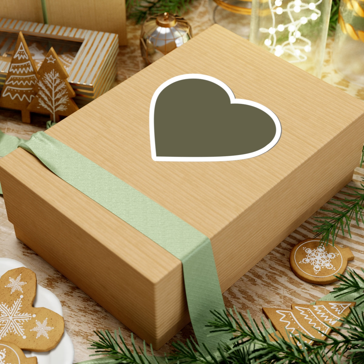 Olive Heart Kiss-Cut Sticker — Matte Green Heart Laptop Decal