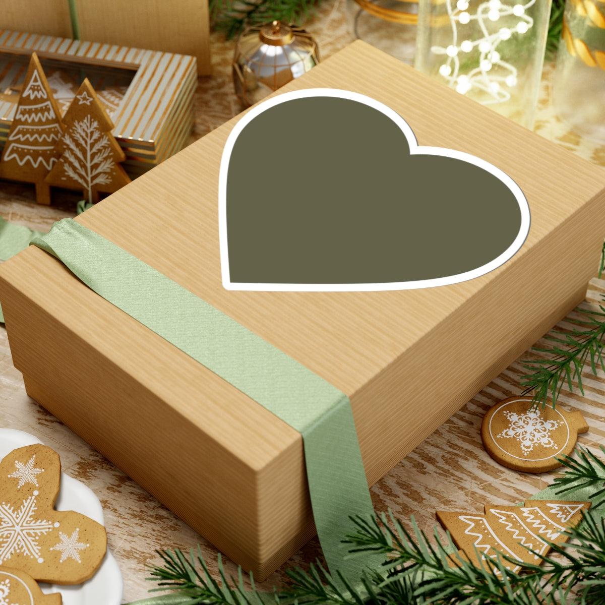 Olive Heart Kiss-Cut Sticker — Matte Green Heart Laptop Decal