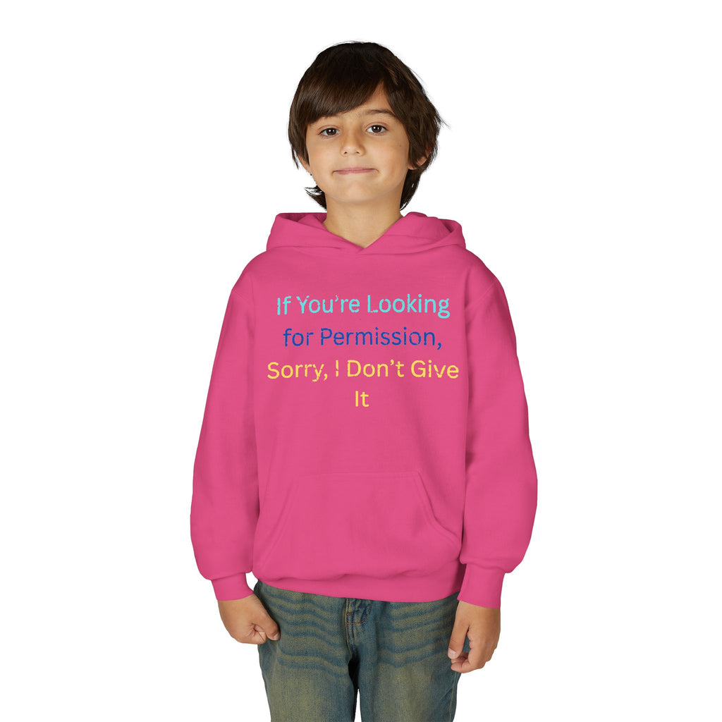 Youth Hoodie – "If You’re Looking for Permission, Sorry I Don’t Give It" Pastel Text