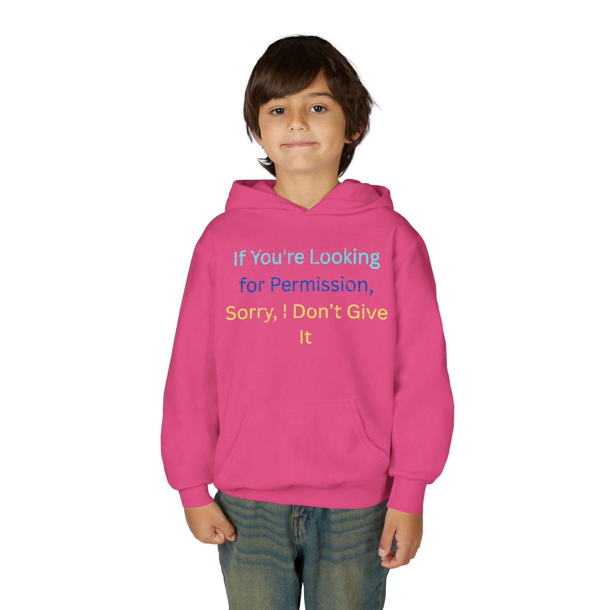 Youth Hoodie – "If You’re Looking for Permission, Sorry I Don’t Give It" Pastel Text