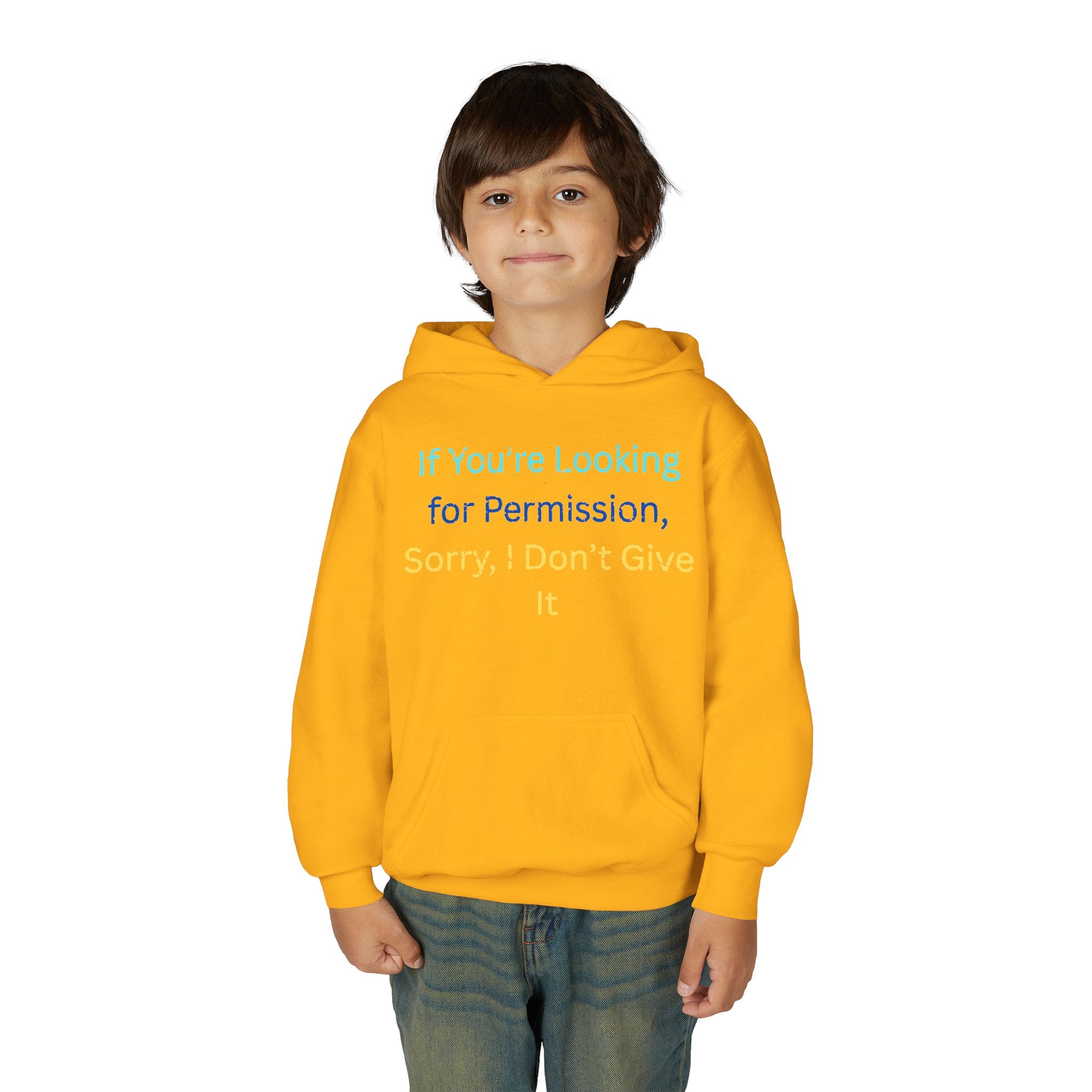 Youth Hoodie – "If You’re Looking for Permission, Sorry I Don’t Give It" Pastel Text