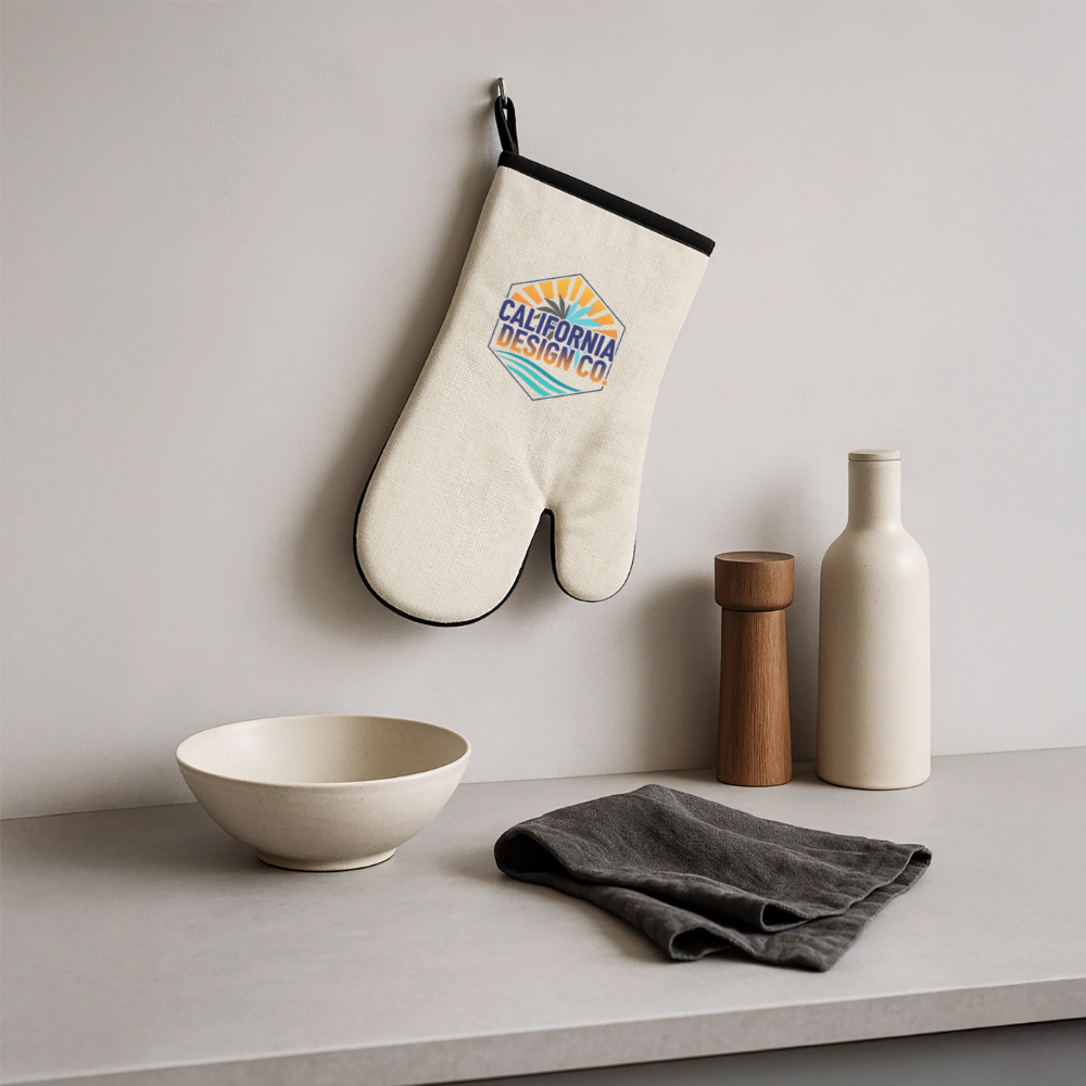 Oven glove with rubber coating - linen/black 