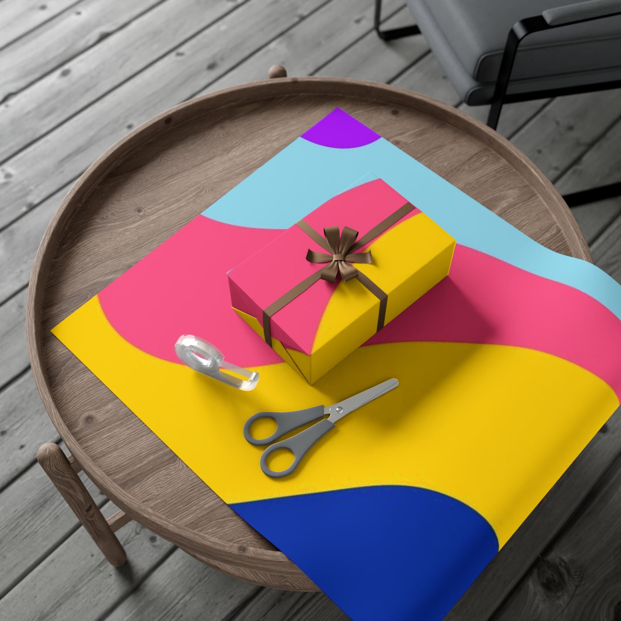 Abstract Color Block Gift Wrap Paper – Bright Pink, Yellow & Blue