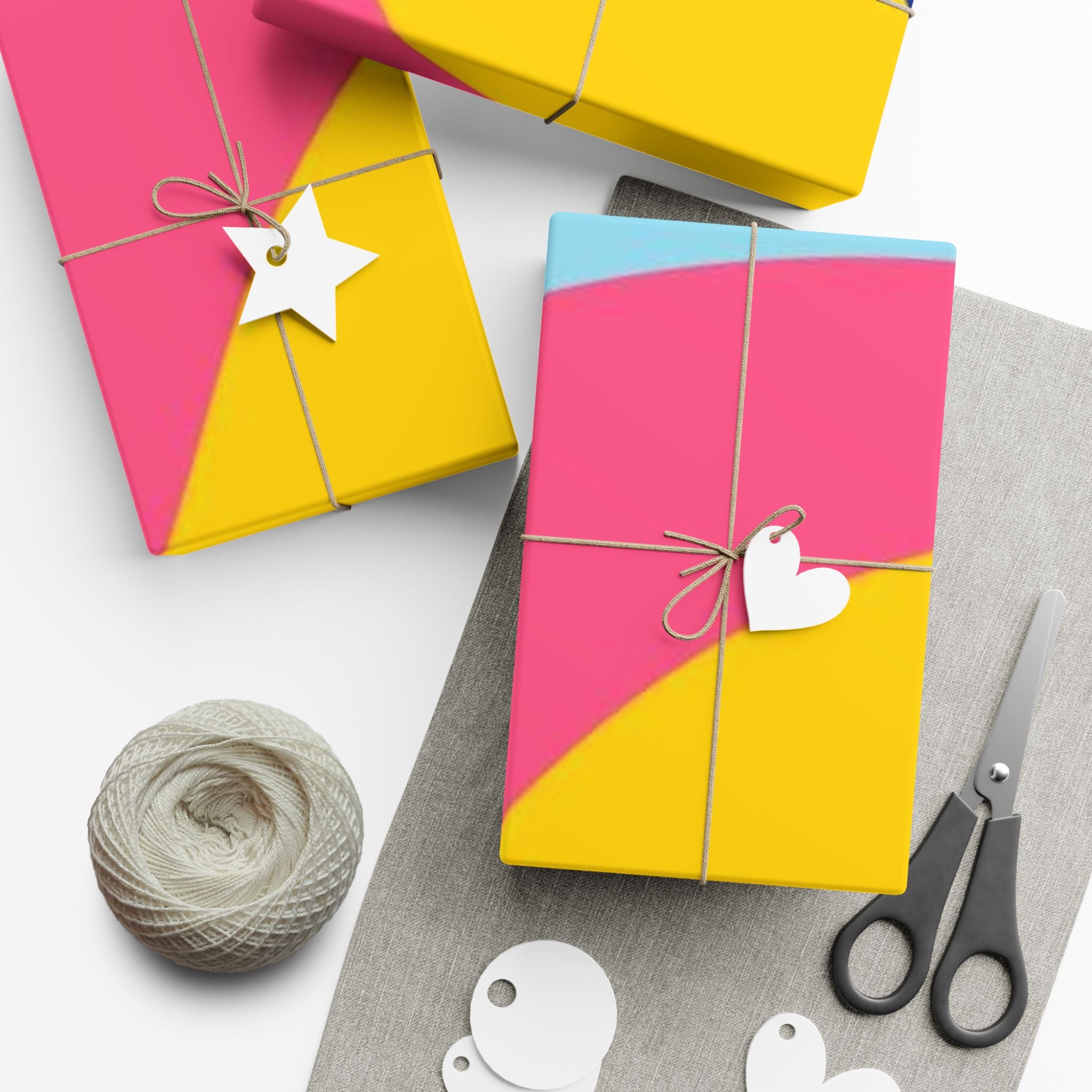 Abstract Color Block Gift Wrap Paper – Bright Pink, Yellow & Blue