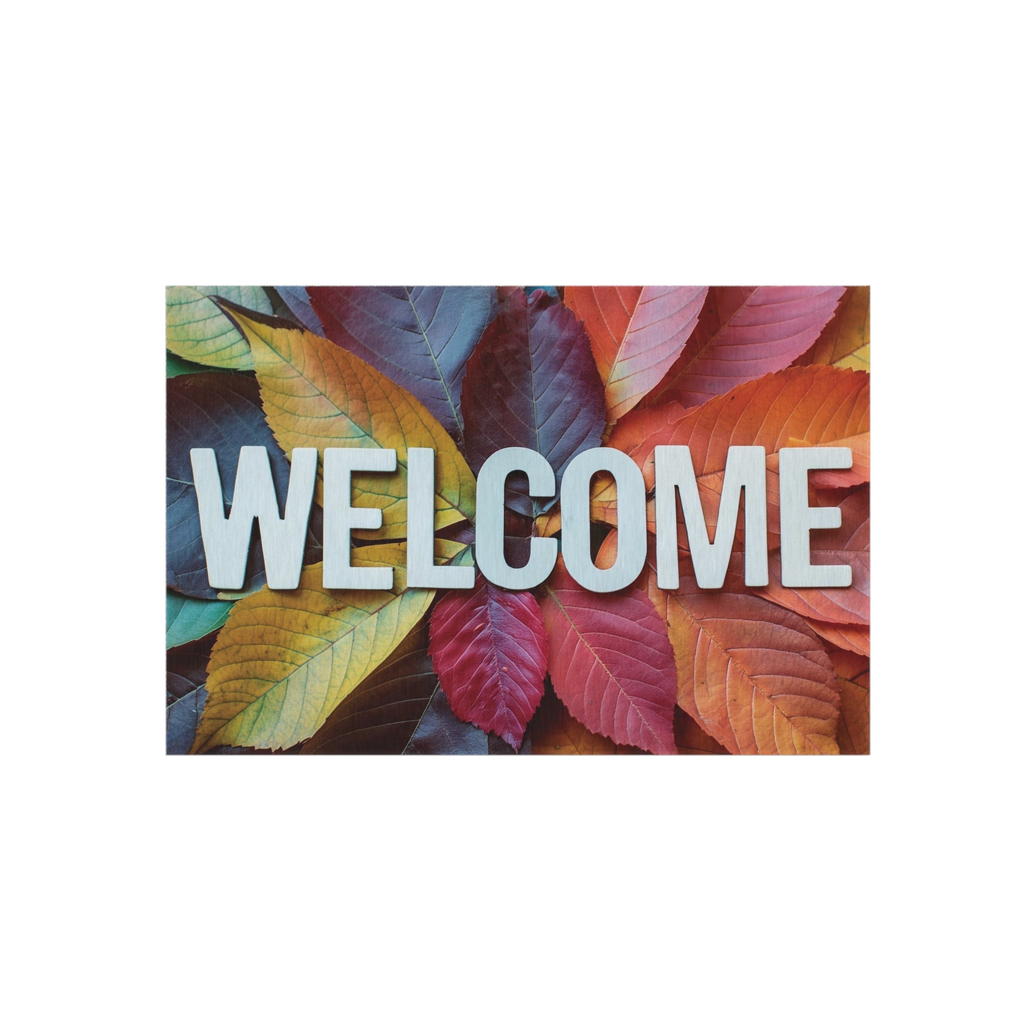 Welcome Leaves Outdoor Rug — Colorful Fall Doormat for Porch & Patio