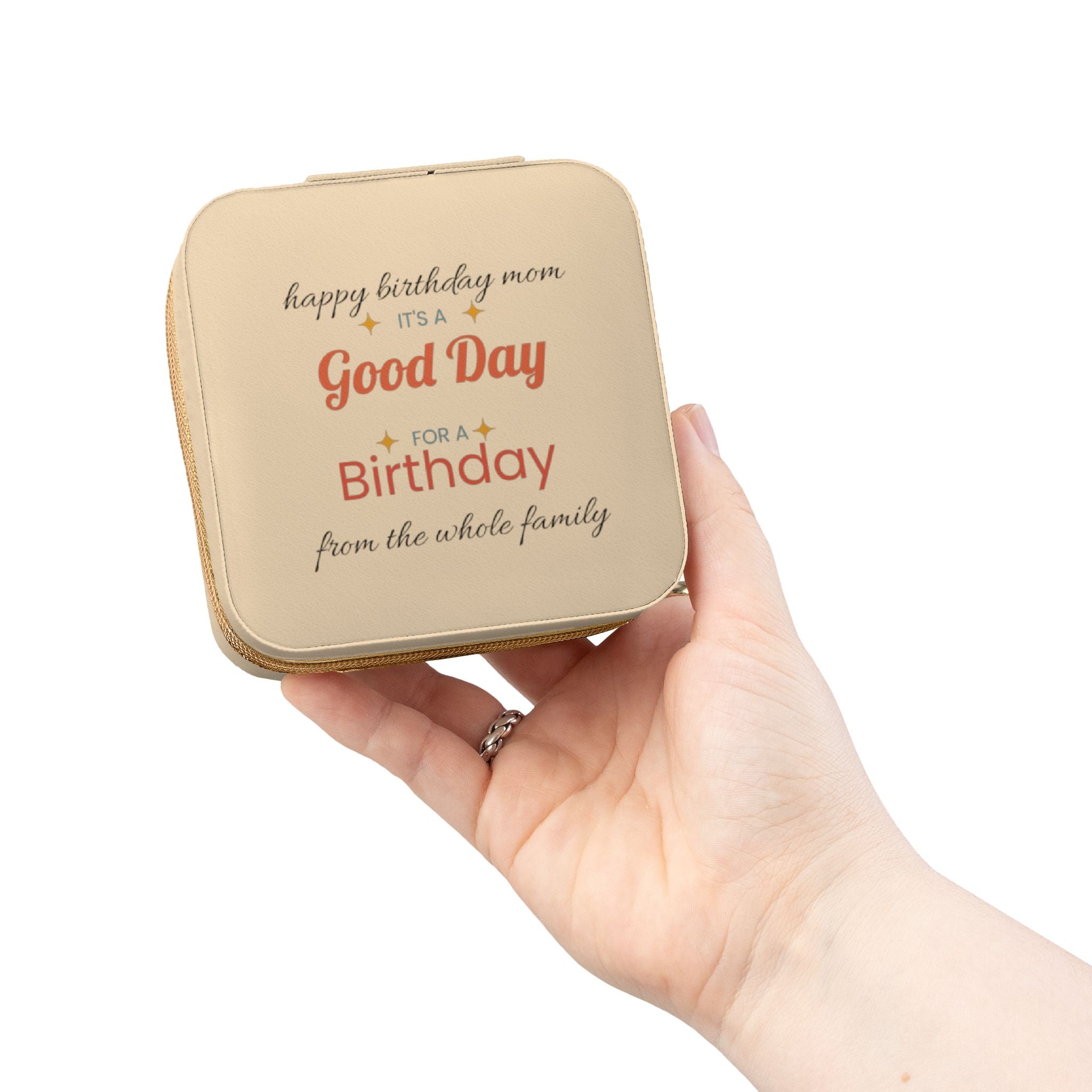 Compact Birthday Jewelry Travel Case — Personalized 'Good Day' Gift Box for Mom