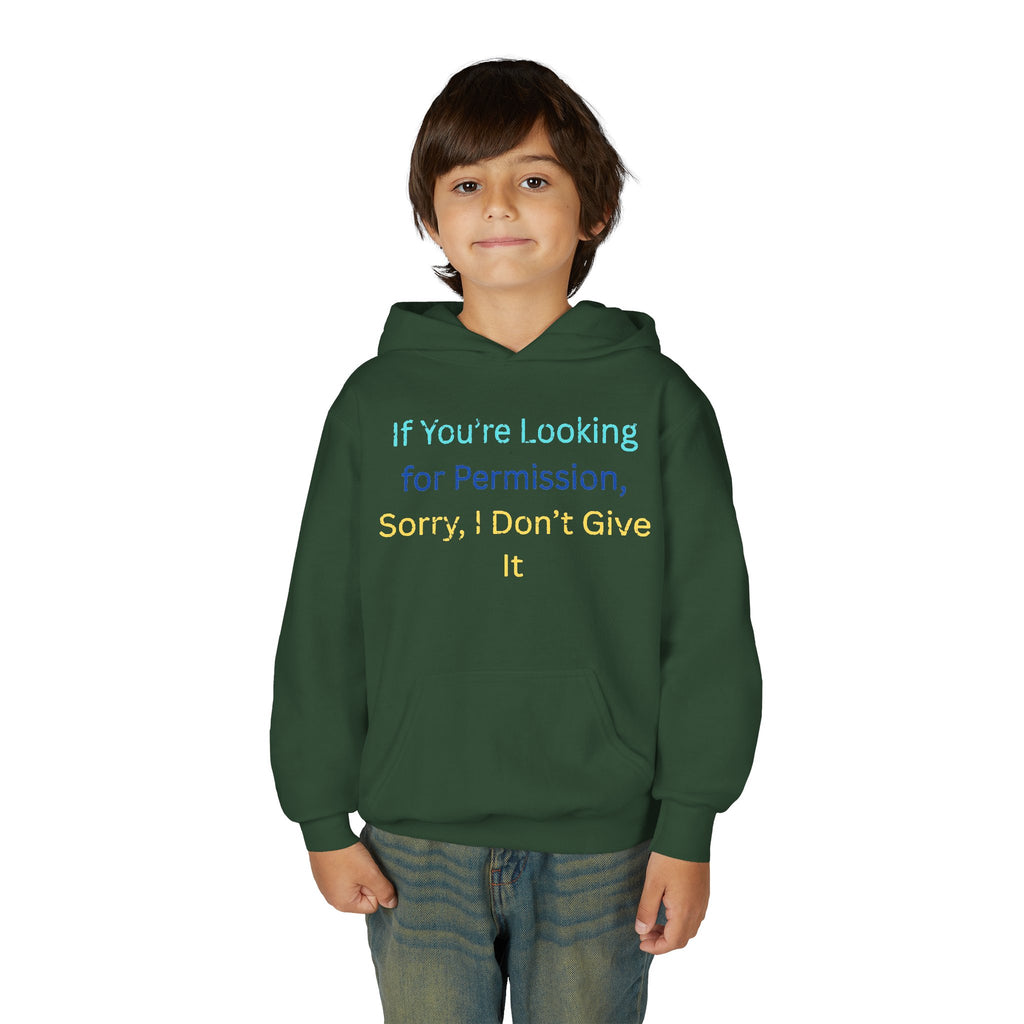 Youth Hoodie – "If You’re Looking for Permission, Sorry I Don’t Give It" Pastel Text