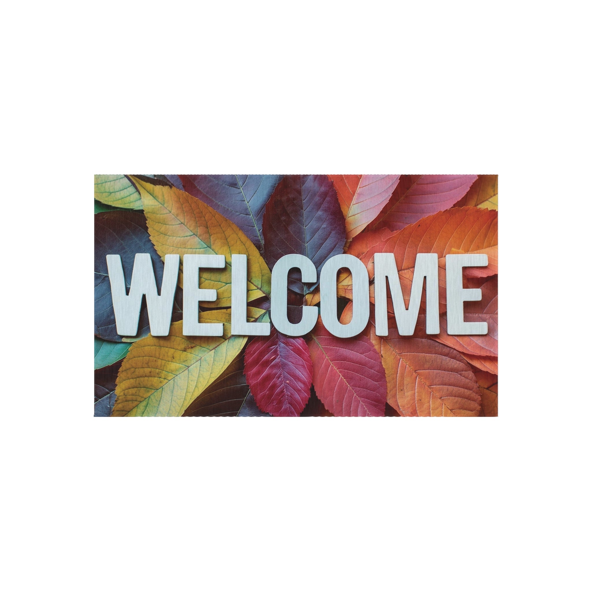 Welcome Leaves Outdoor Rug — Colorful Fall Doormat for Porch & Patio