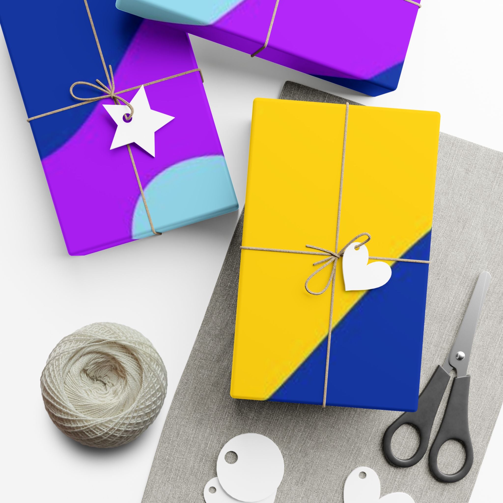 Abstract Color Block Gift Wrap Paper – Bright Pink, Yellow & Blue