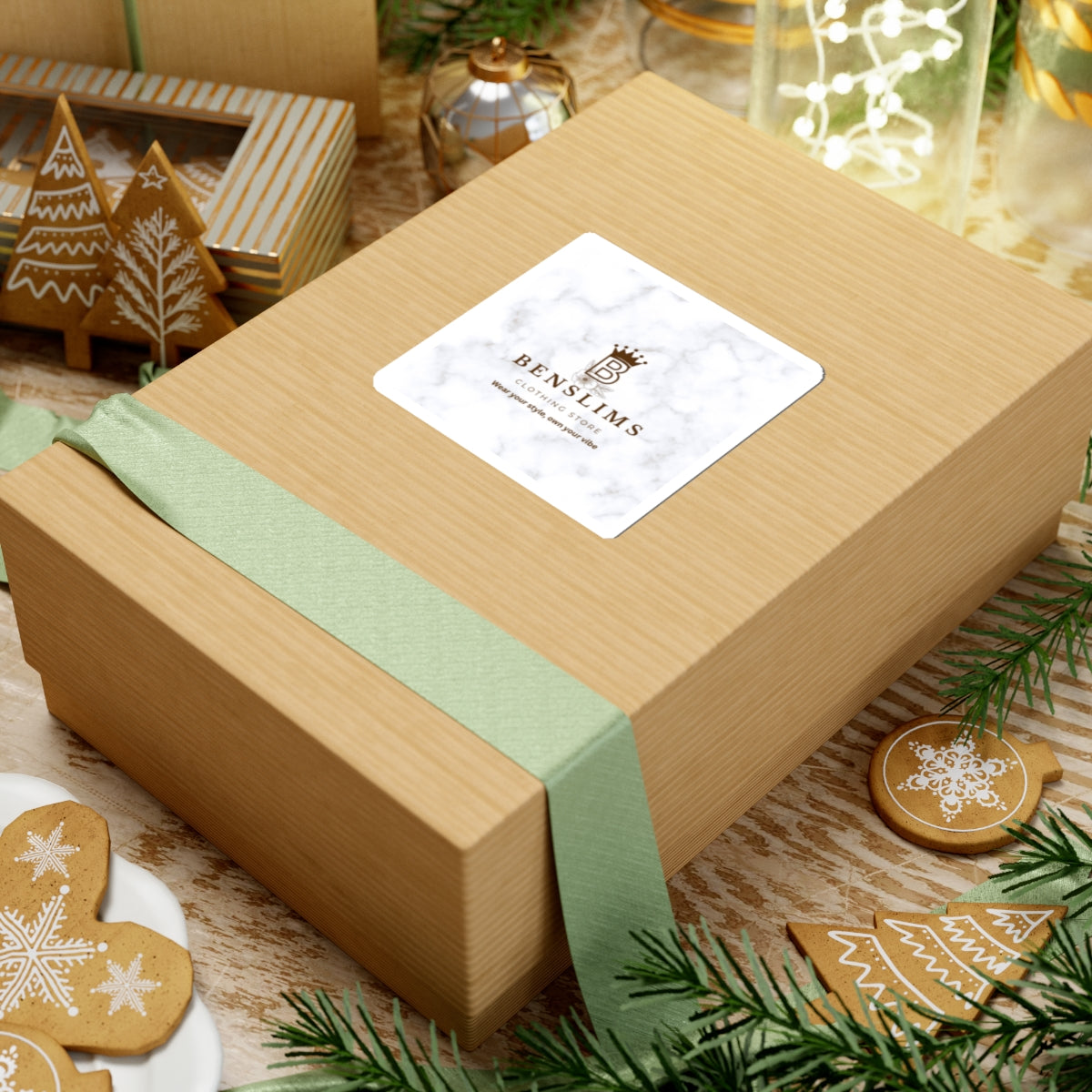 Logo Kiss-Cut Sticker — Marble Background Benslims Clothing Store Branding