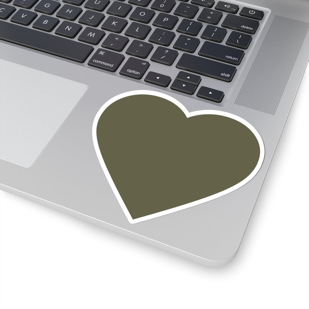 Olive Heart Kiss-Cut Sticker — Matte Green Heart Laptop Decal