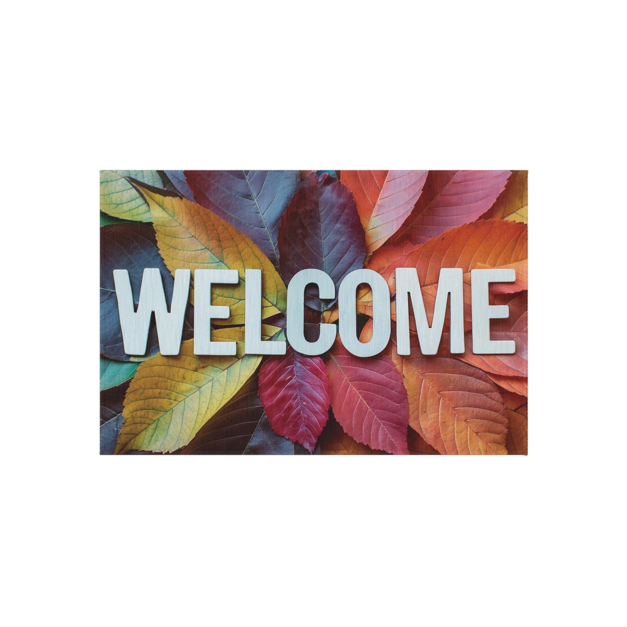 Welcome Leaves Outdoor Rug — Colorful Fall Doormat for Porch & Patio