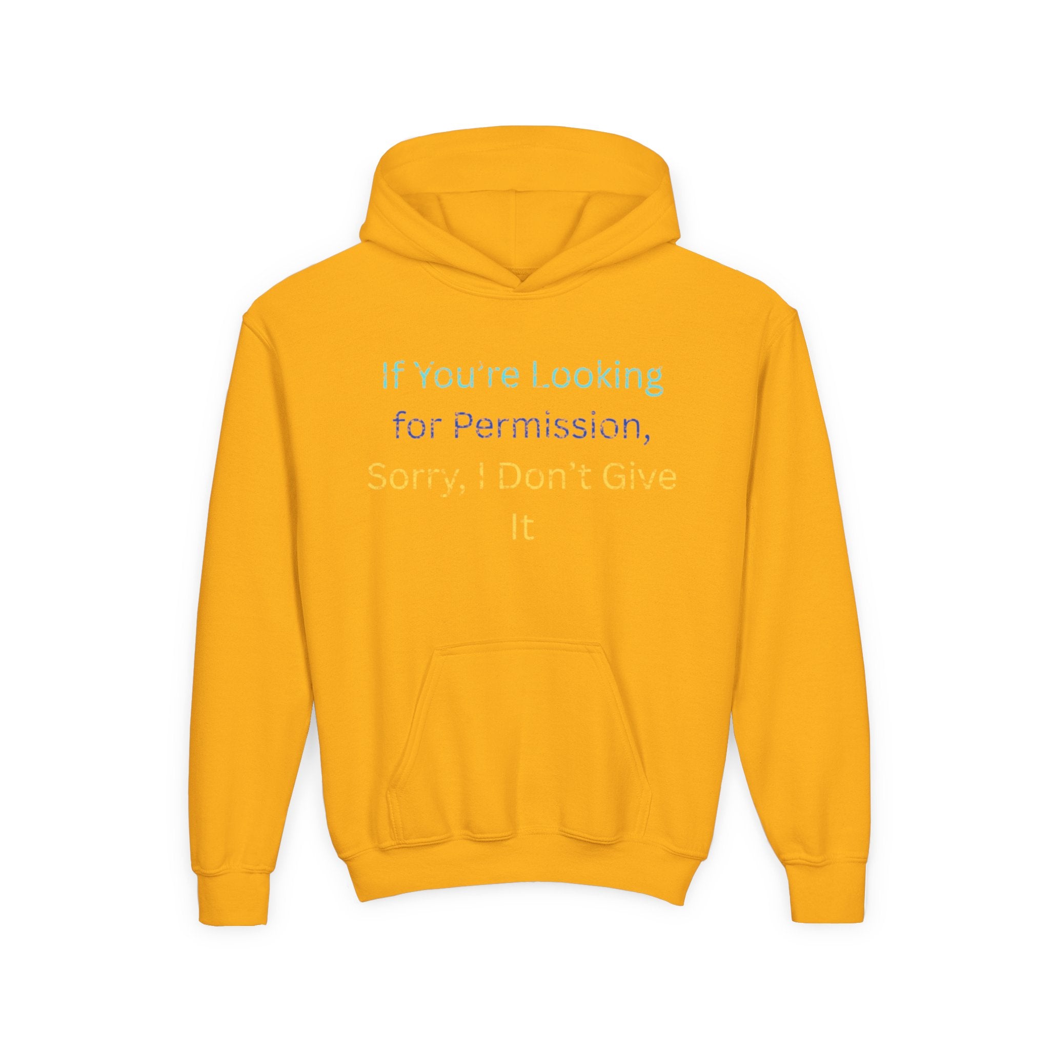 Youth Hoodie – "If You’re Looking for Permission, Sorry I Don’t Give It" Pastel Text