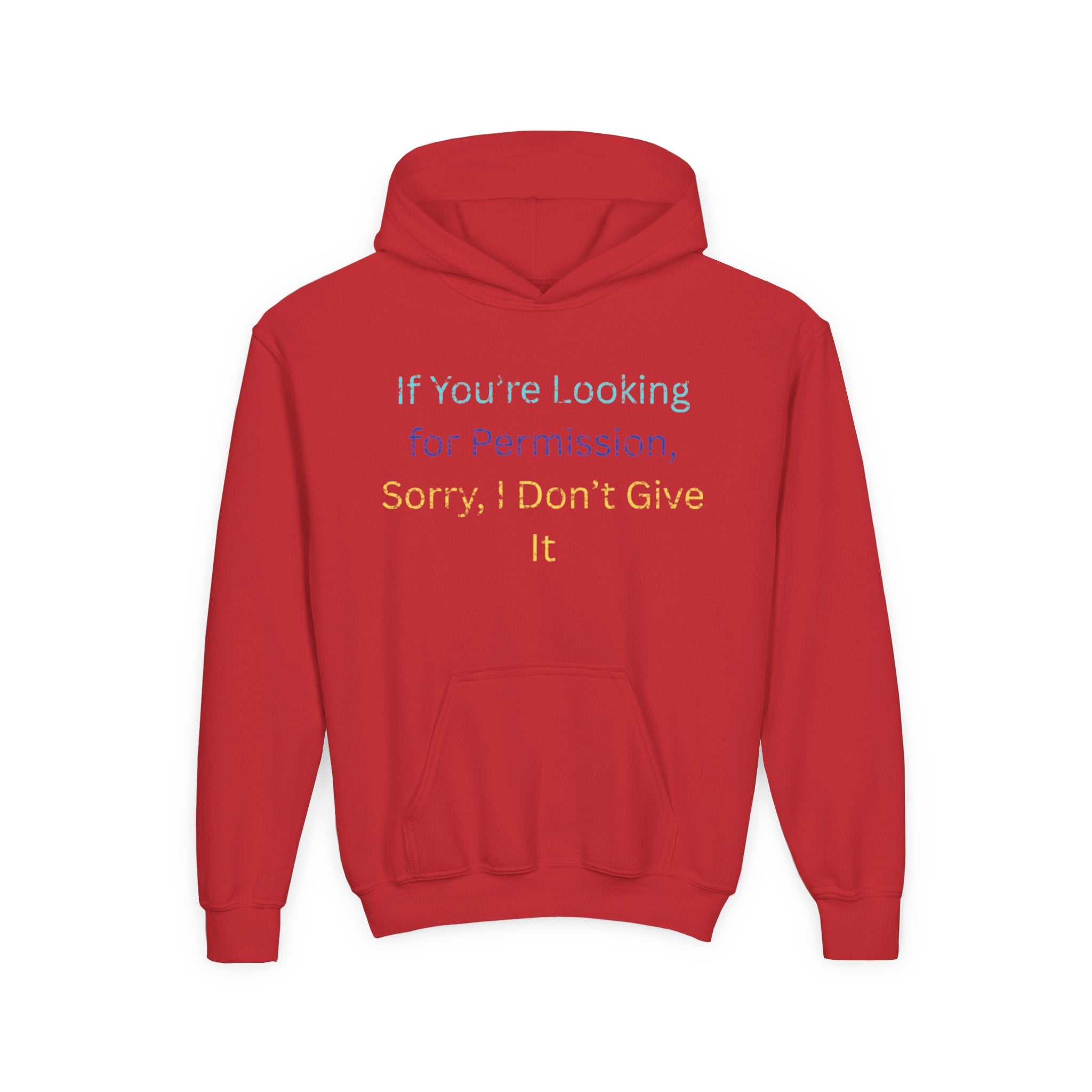 Youth Hoodie – "If You’re Looking for Permission, Sorry I Don’t Give It" Pastel Text
