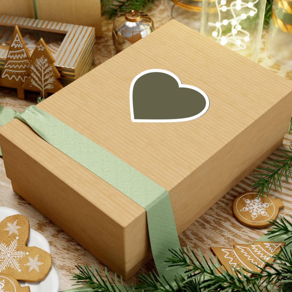 Olive Heart Kiss-Cut Sticker — Matte Green Heart Laptop Decal